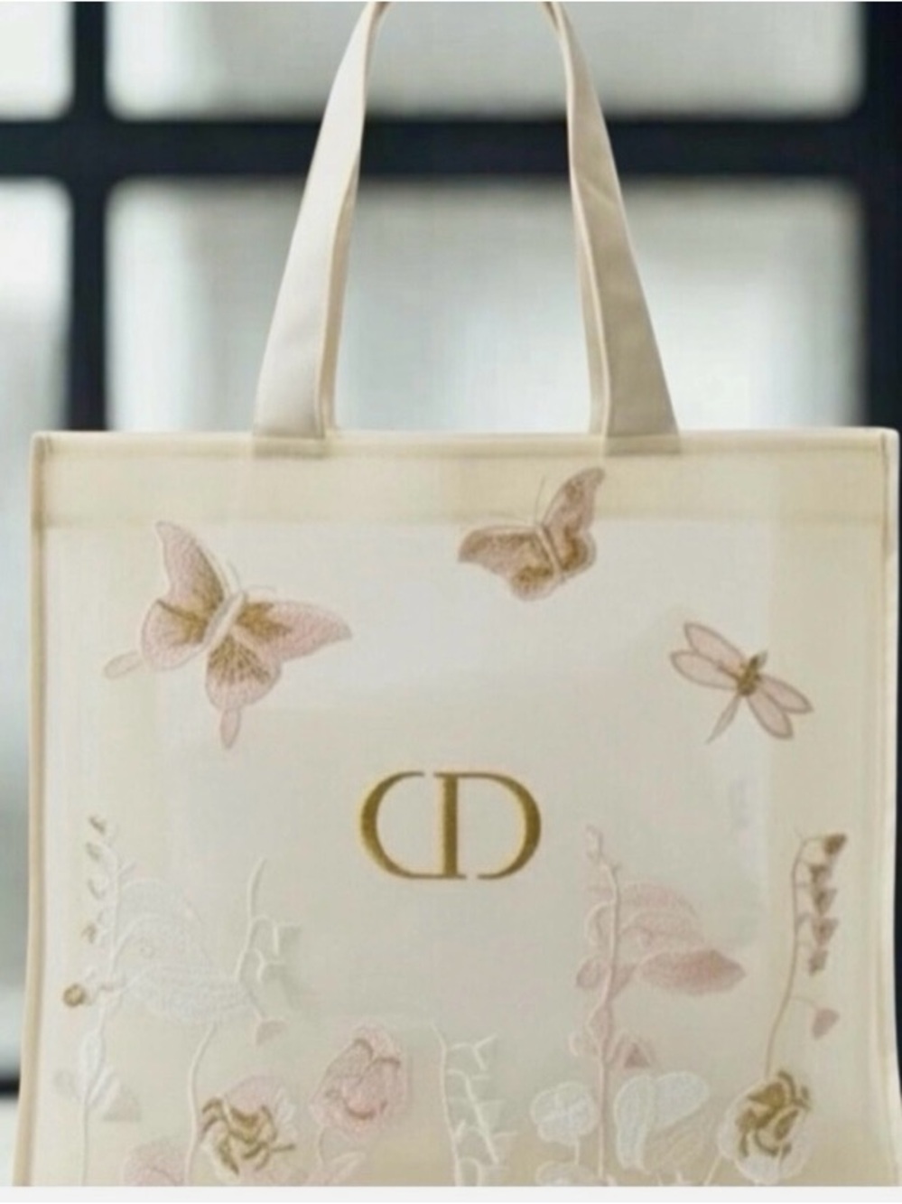 Dior Cream Tote w/ Matching Cosmetics Pouch